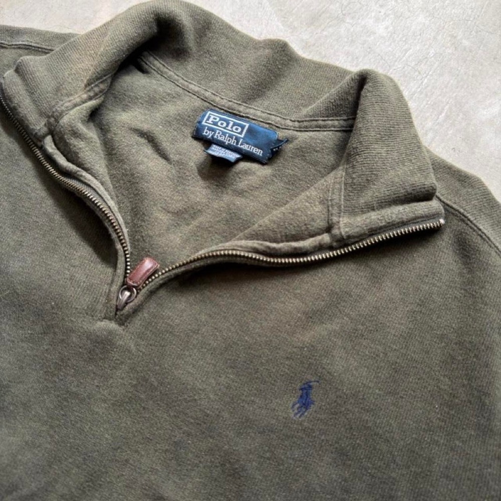Polo Ralph Lauren Mens XL Quarter Zip Cotton Sweatshirt Olive Green Pullover